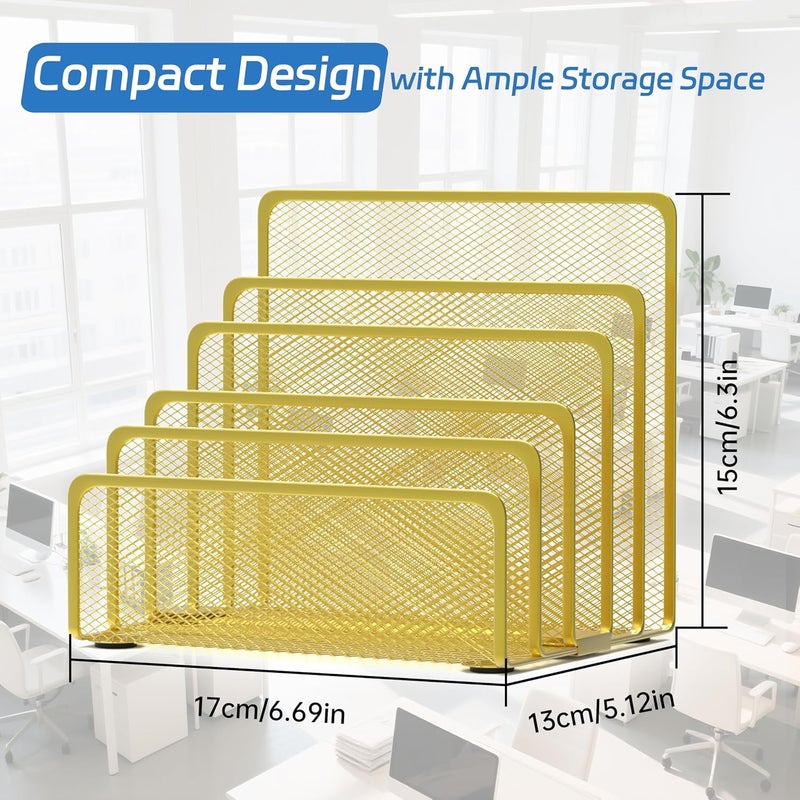 ReePlan Mail Organizer Countertop with 5 Slot, Metal Mail Holder for Desk, File Holder Letter Sorter for Envelope, Bill and Document (Gold) - Image 3